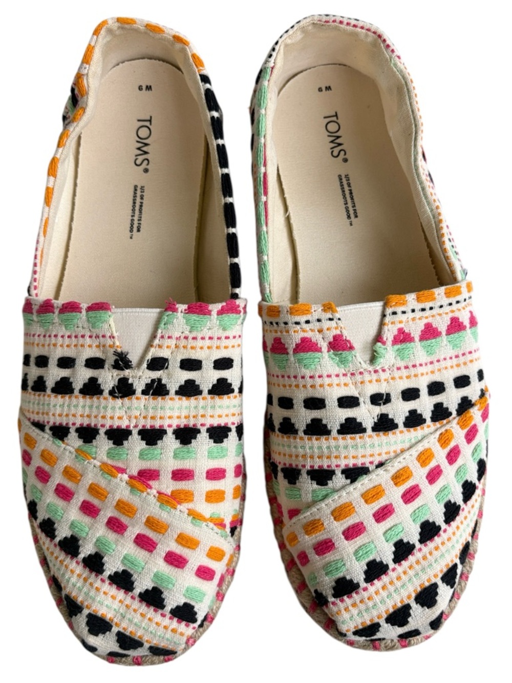 EUC Toms Alpargata Rope Global Print Espadrille Flats Size 9